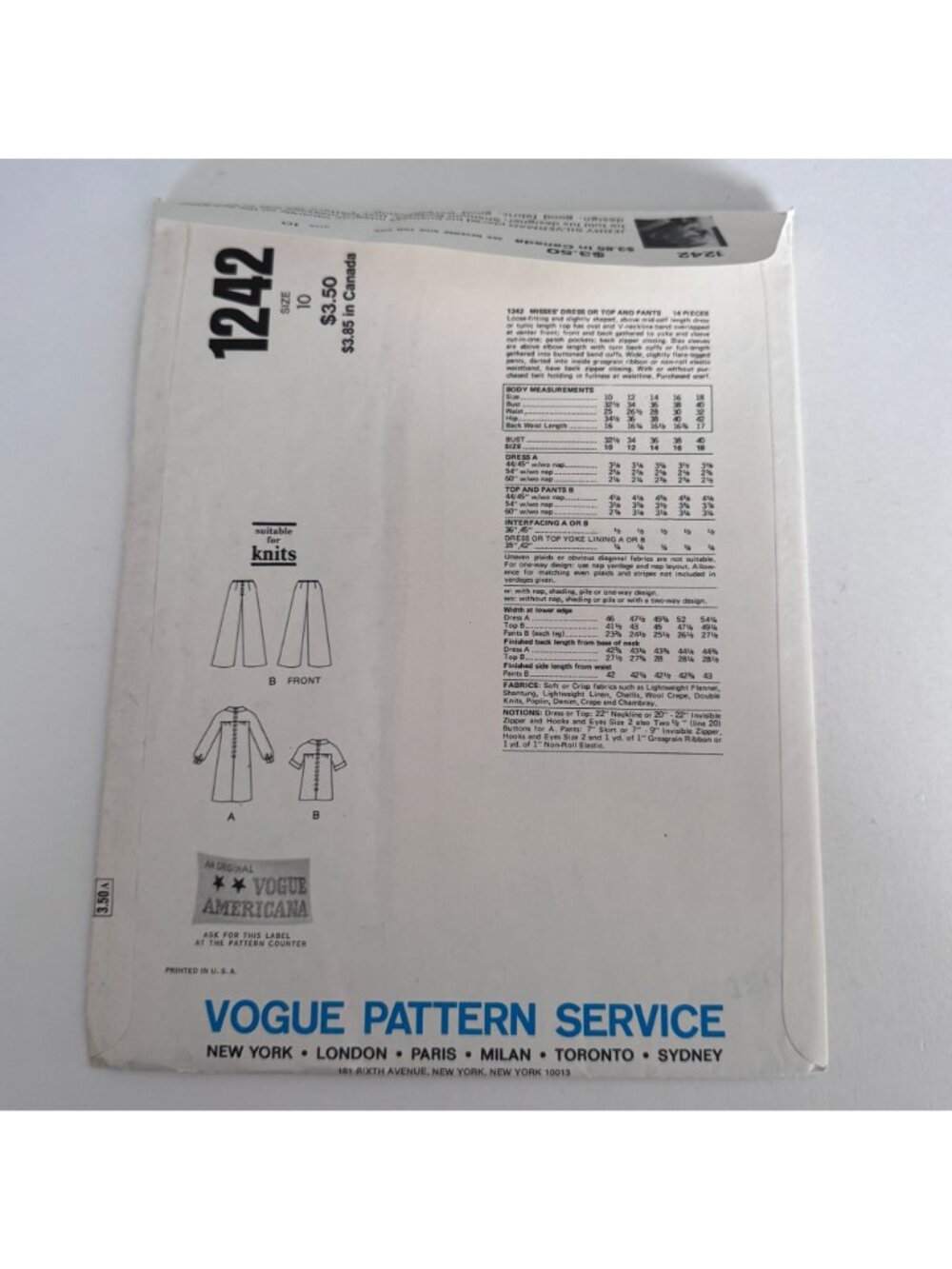 Vogue Sewing Pattern 1242 American Designer Jerry Silverman Dress Pants 10 Uncut - Picture 12 of 13